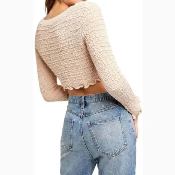 Free People Rosehip Cardi Long Sleeve Crop Top, Sz Small, Neutral Beige Lover - Picture 2 of 12